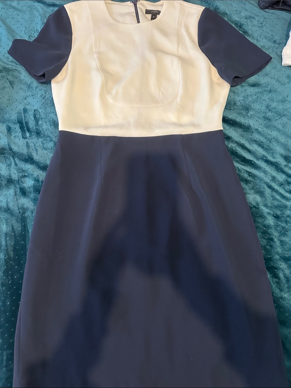 J. Crew Navy and Cream Colorblock Midi Sheath Dress